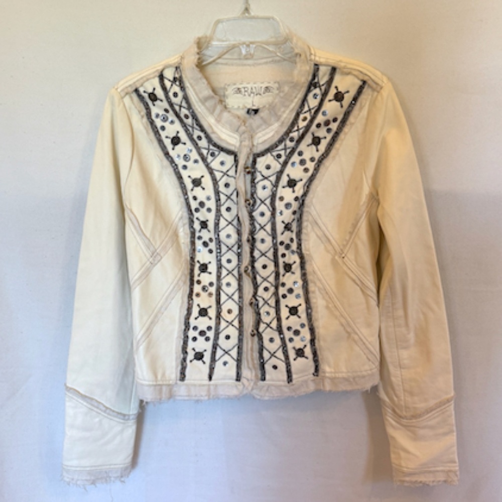 Raw 7 Embellished Beaded Sequin Leather Jacket